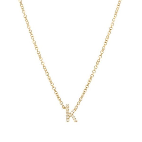14KT Yellow Gold Diamond Lowercase Initial 'k" Necklace - Picture 1 of 4